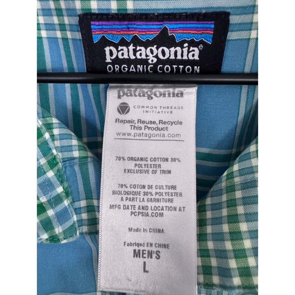 Patagonia Men's Go To Shirt Short‎ Sleeve Top Size Large Plaid Blue Green - Picture 2 of 3